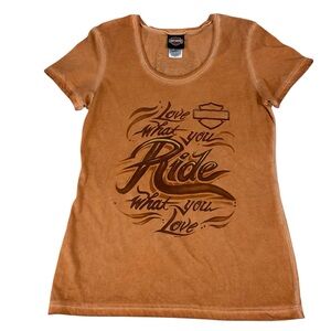 Harley-Davidson Burnt Orange Graphic Tee Size Medium Casual Distressed